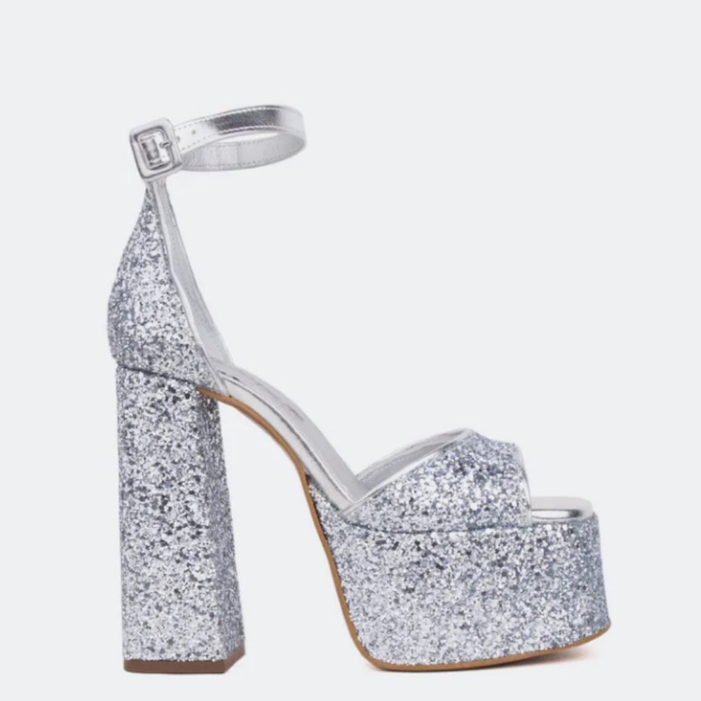 L'INTERVALLE Silver Glitter Platform Sandals size 36